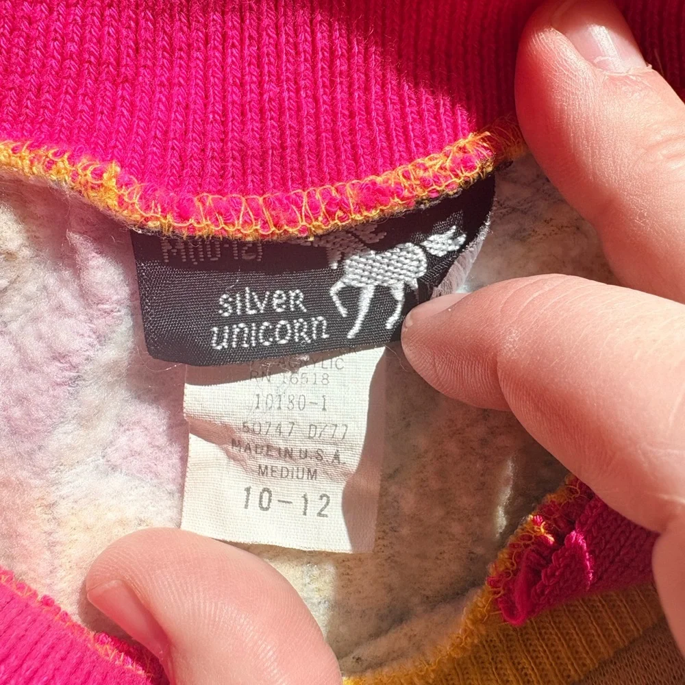 Vintage Yellow Graphic Polo Sweater with Pink Collar - Picture 3 of 3